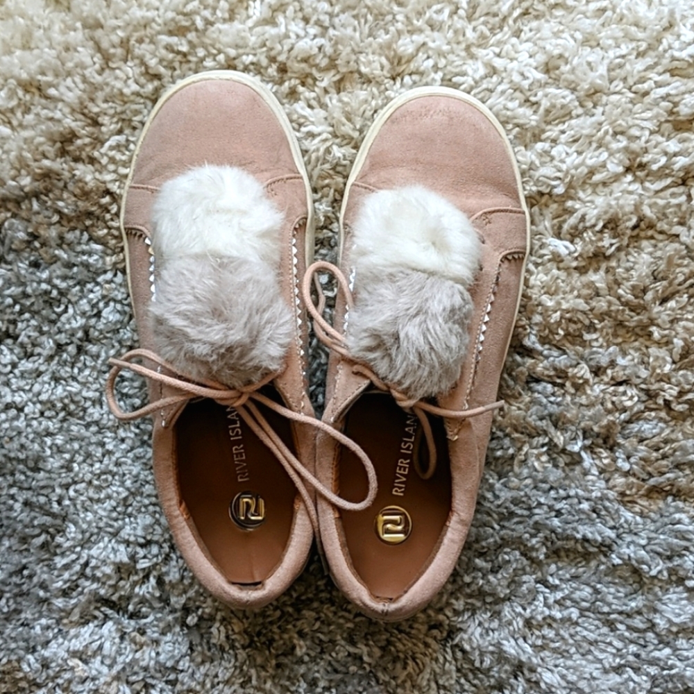 River Island Pompom Suede Sneakers